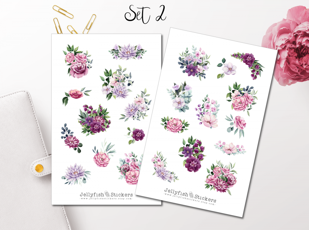 Rosa Lila Blumen Sticker Set